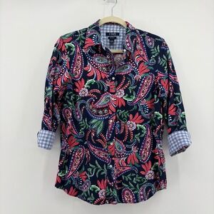 Chaps Women's Paisley Print No Iron Button Down Shirt Blue Red Green Medium